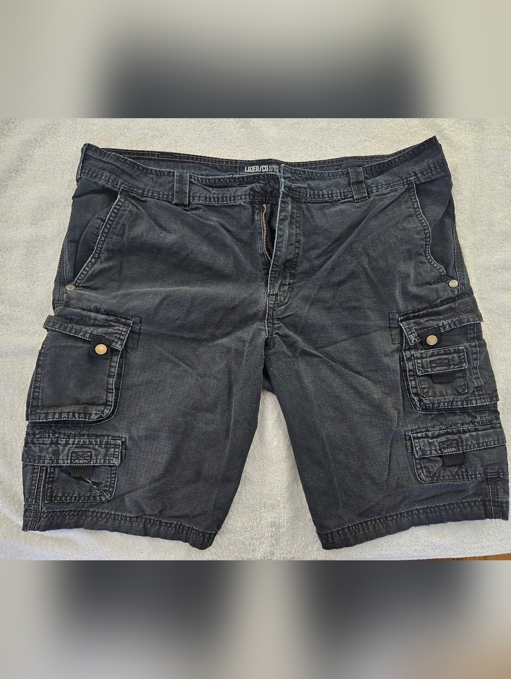 Lazer Co Black Cargo Shorts Size 40 Distressed Work Utility - Missing Hardware